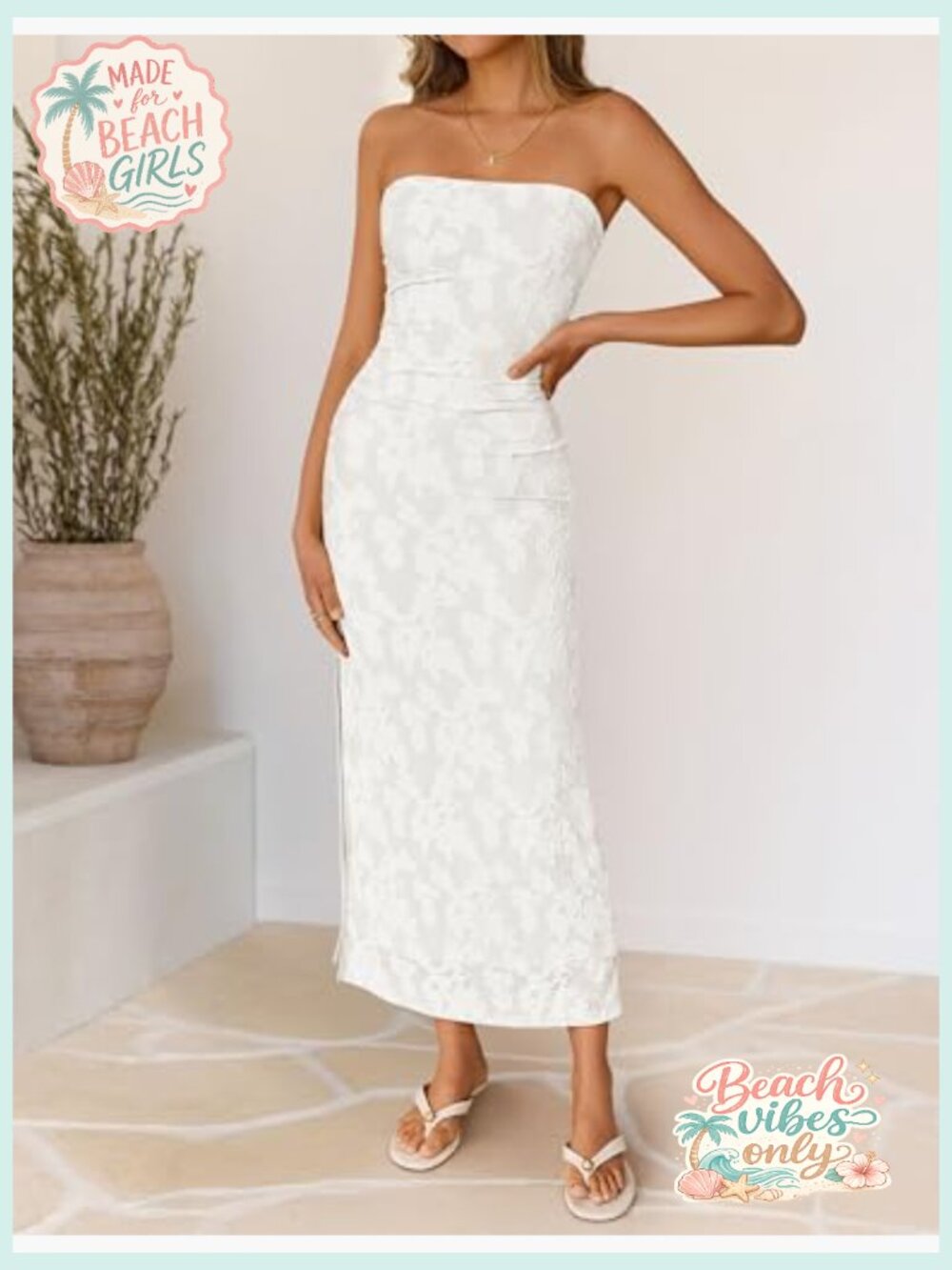 Strapless Floral Maxi Dress Bodycon Side Slit Mesh Formal Party - Picture 4 of 7
